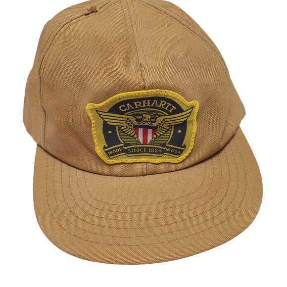 VINTAGE 80s Carhartt Eagle Patch Snapback Trucker Hat Canvas Cap Made in USA - Picture 1 of 7
